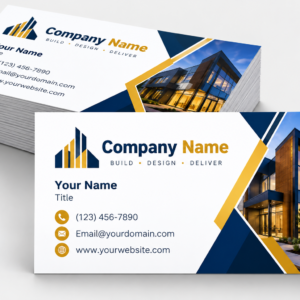 Standard business cards printing mockup with modern navy and gold business card design